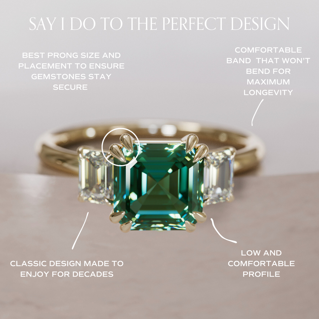 Unique Green Sapphire Engagement Ring Three Stone Asscher Cut By Valley Rose