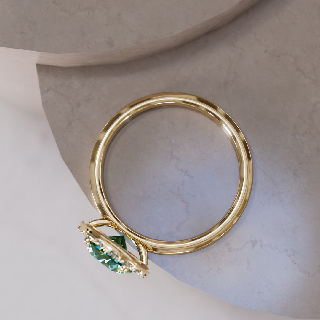 Unique Green Sapphire Engagement Ring with Diamond Halo By Valley Rose
