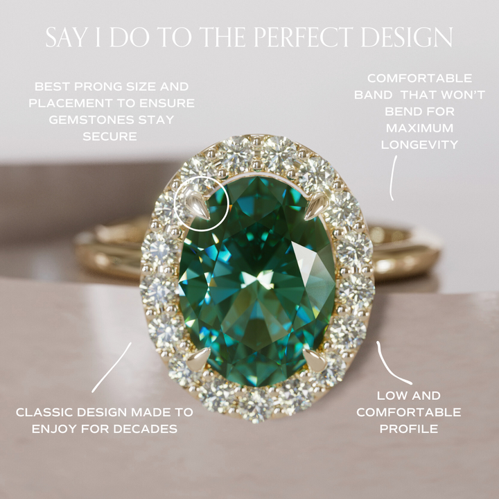 Unique Green Sapphire Engagement Ring with Diamond Halo By Valley Rose