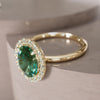 Unique Green Sapphire Engagement Ring with Diamond Halo By Valley Rose