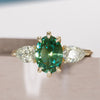 Unique Green Sapphire Engagement Ring with Three Stone Oval and Pear Diamonds By Valley Rose