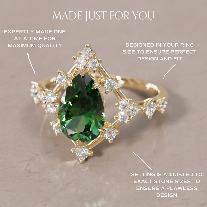 Unique Halo Engagement Ring with Pear Green Sapphire By Valley Rose