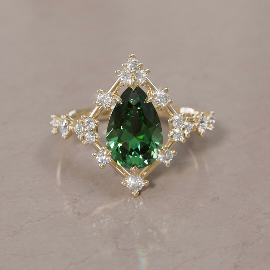 Unique Halo Engagement Ring with Pear Green Sapphire By Valley Rose