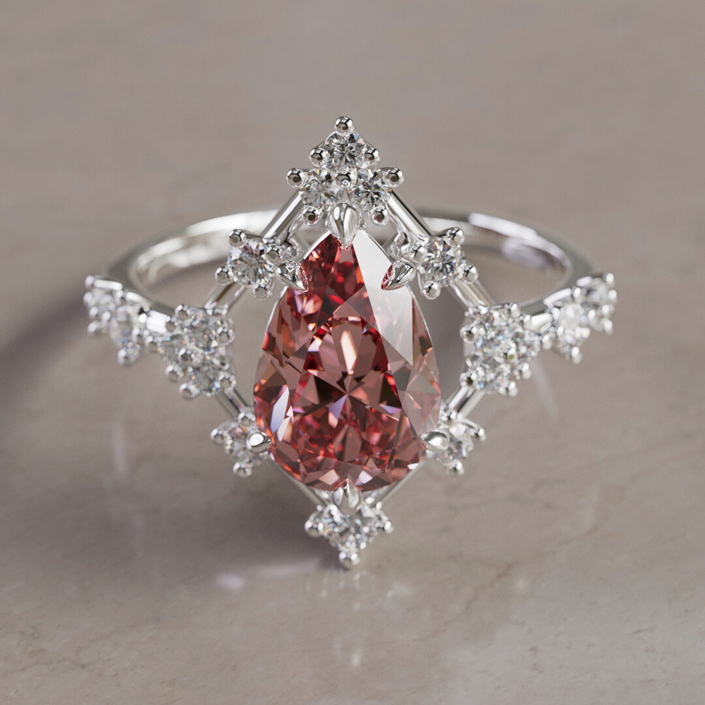 Unique Halo Engagement Ring with Pear Pink Diamond By Valley Rose