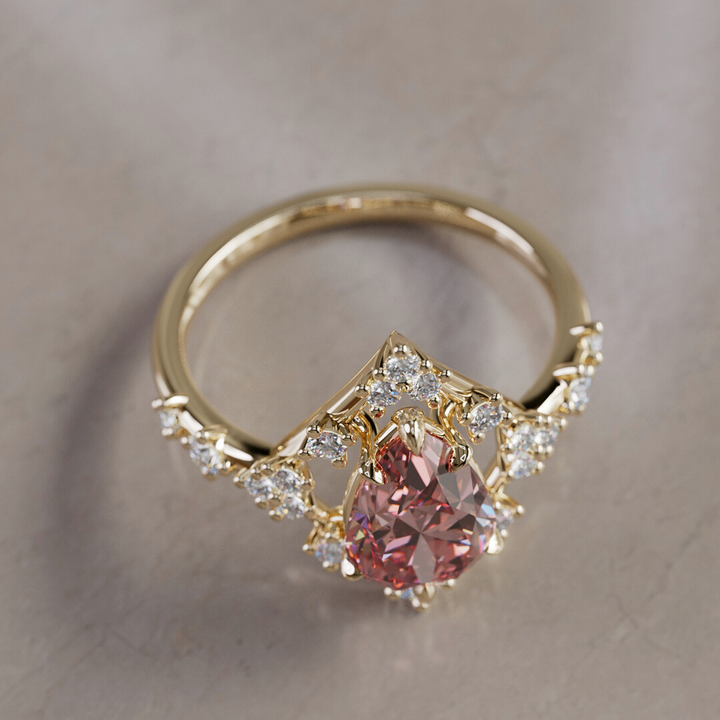 Unique Halo Engagement Ring with Pear Pink Diamond By Valley Rose