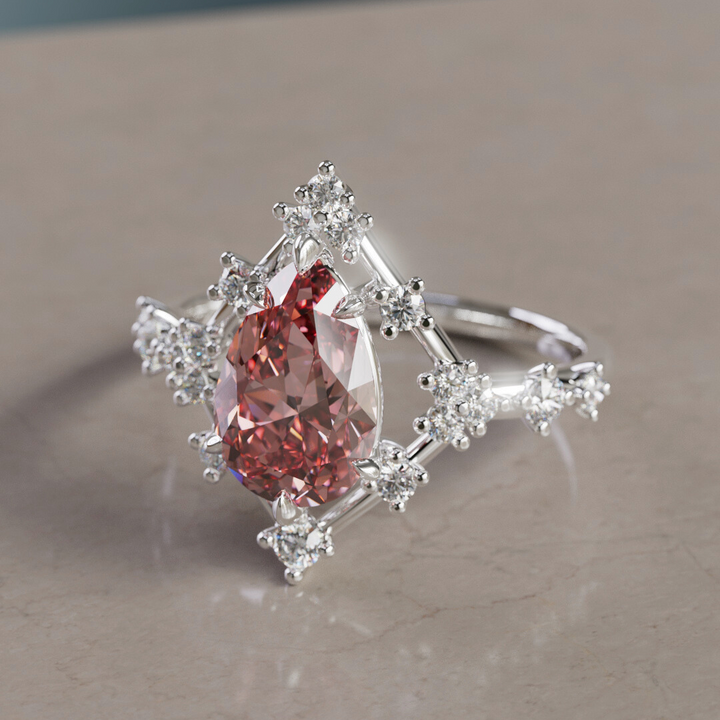 Unique Halo Engagement Ring with Pear Pink Diamond By Valley Rose