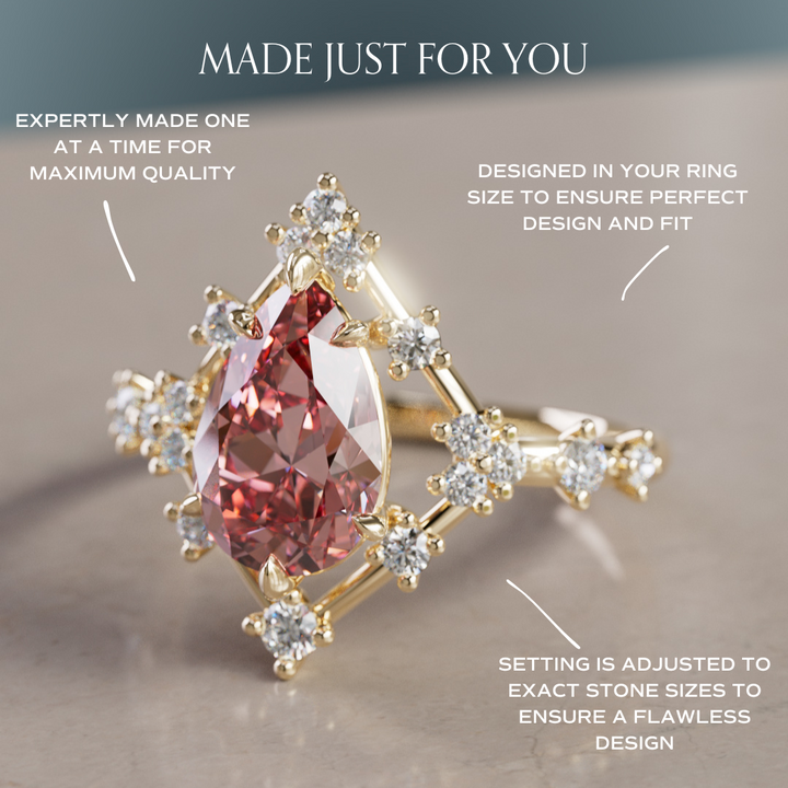 Unique Halo Engagement Ring with Pear Pink Diamond By Valley Rose