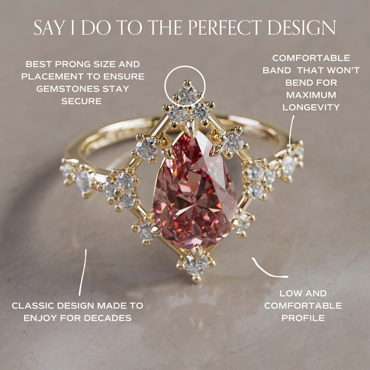 Unique Halo Engagement Ring with Pear Pink Diamond By Valley Rose