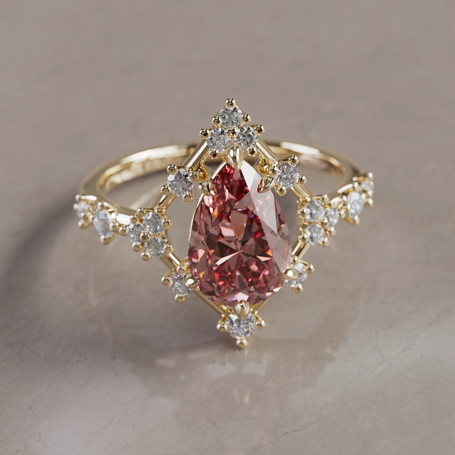 Unique Halo Engagement Ring with Pear Pink Diamond By Valley Rose