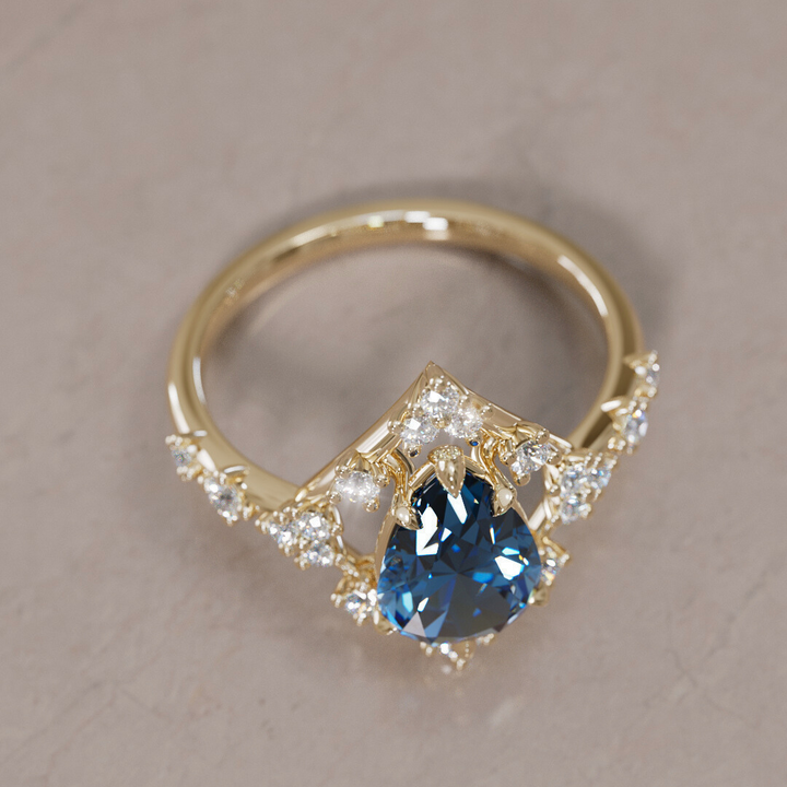 Unique Halo Engagement Ring with Pear Teal Sapphire By Valley Rose