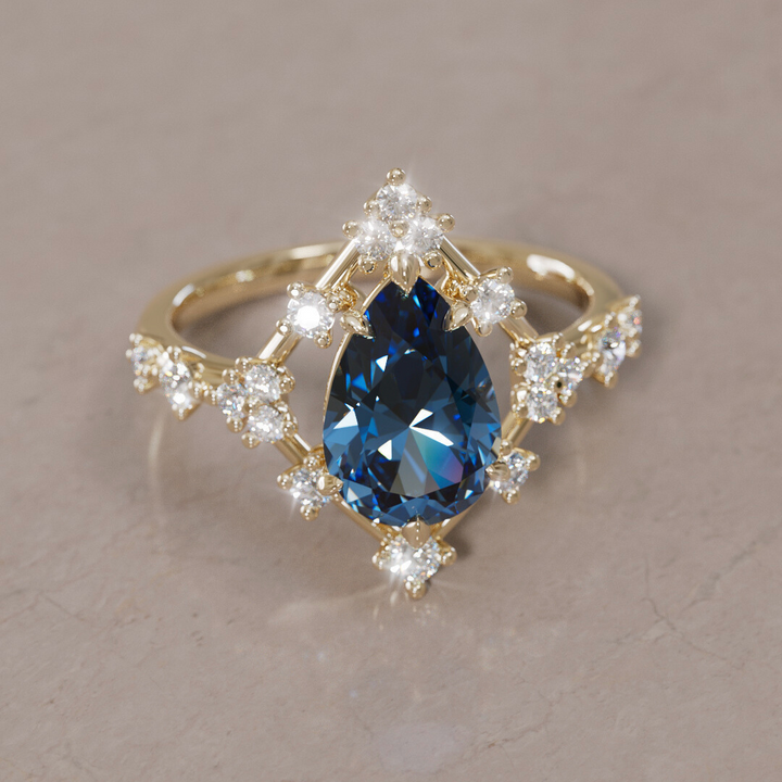 Unique Halo Engagement Ring with Pear Teal Sapphire By Valley Rose