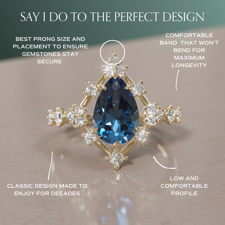 Unique Halo Engagement Ring with Pear Teal Sapphire By Valley Rose