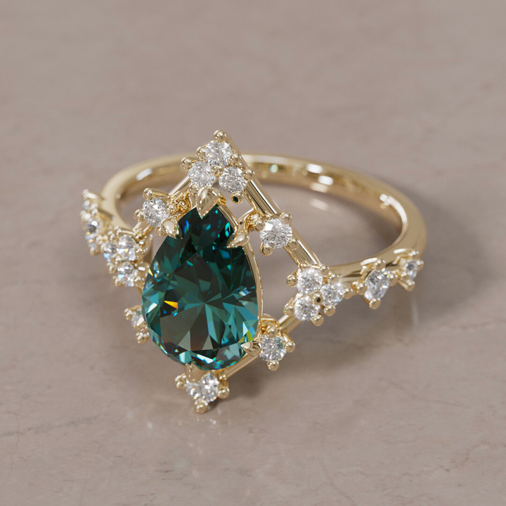 Unique Halo Engagement Ring with Pear Teal Sapphire By Valley Rose