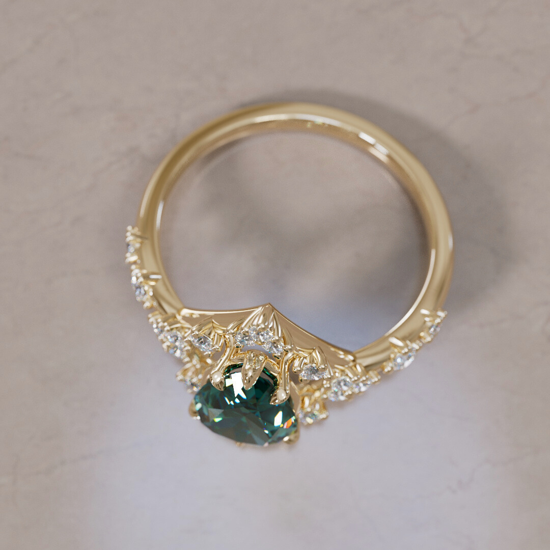 Unique Halo Engagement Ring with Pear Teal Sapphire By Valley Rose