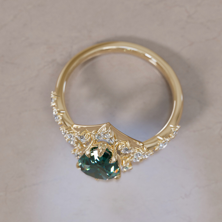 Unique Halo Engagement Ring with Pear Teal Sapphire By Valley Rose