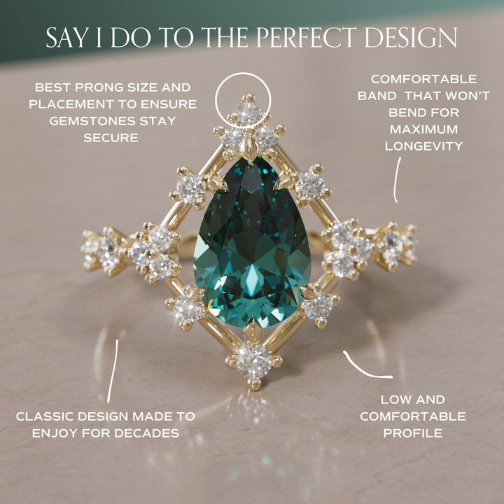 Unique Halo Engagement Ring with Pear Teal Sapphire By Valley Rose