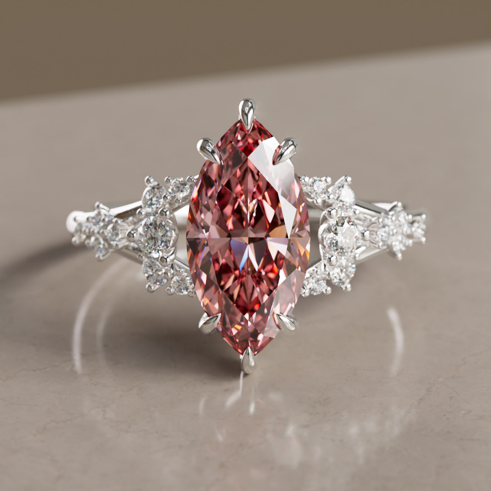 Unique Engagement Ring Marquise Pink Lab Diamond Split Shank By Valley Rose