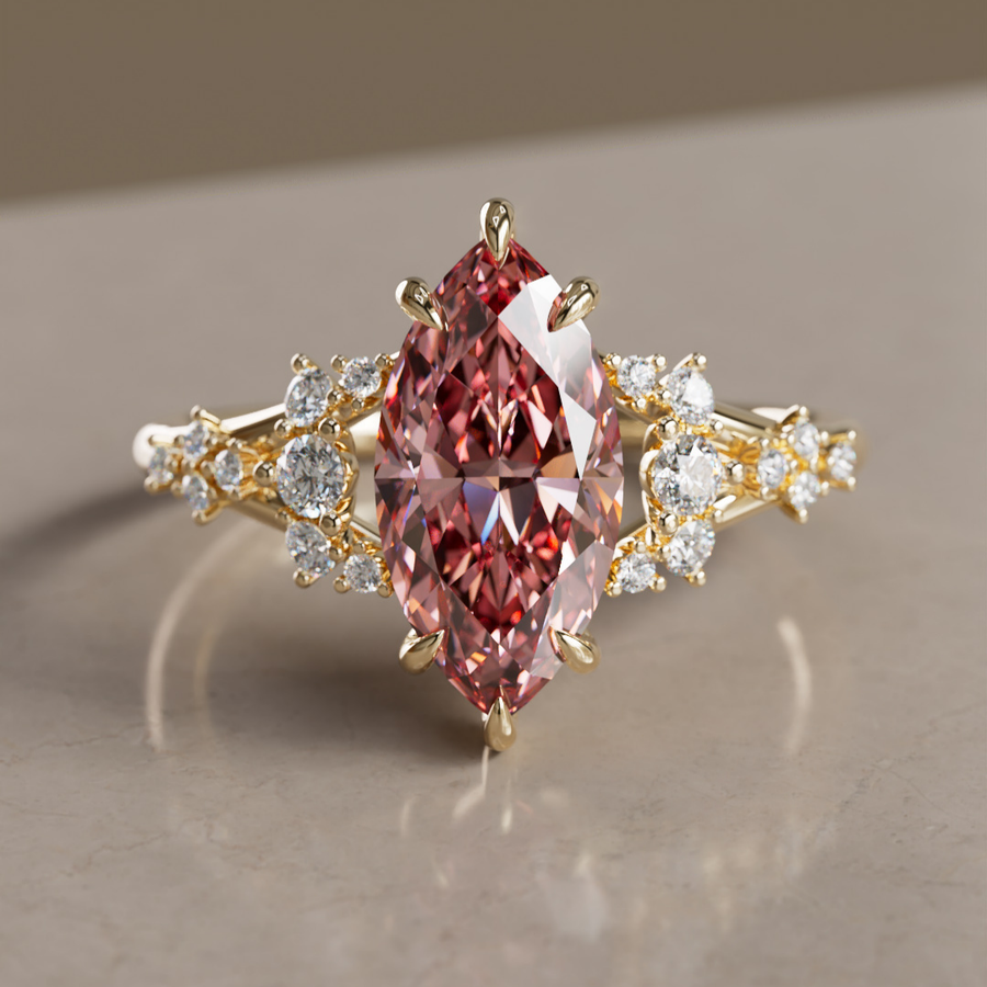 Unique Engagement Ring Marquise Pink Lab Diamond Split Shank By Valley Rose