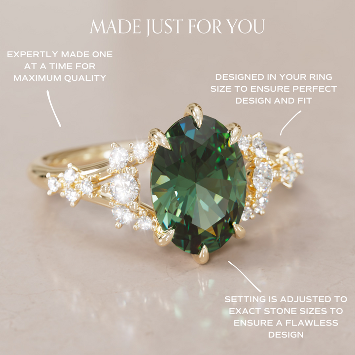 Unique Nature Oval Green Sapphire Engagement Ring Lab Diamonds By Valley Rose