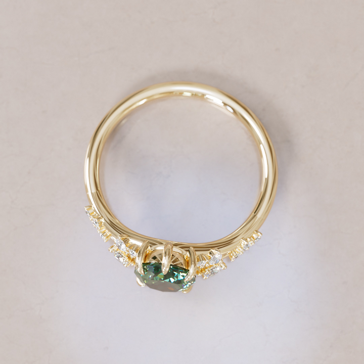 Unique Nature Oval Green Sapphire Engagement Ring Lab Diamonds By Valley Rose