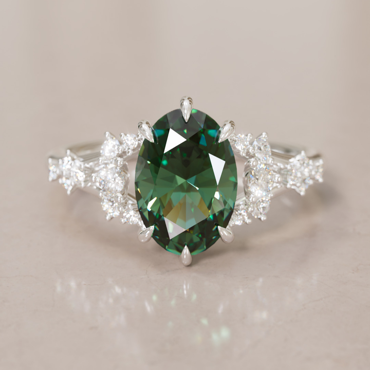 Unique Nature Oval Green Sapphire Engagement Ring Lab Diamonds By Valley Rose