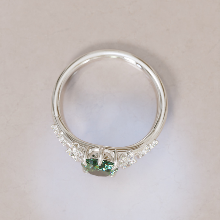 Unique Nature Oval Green Sapphire Engagement Ring Lab Diamonds By Valley Rose