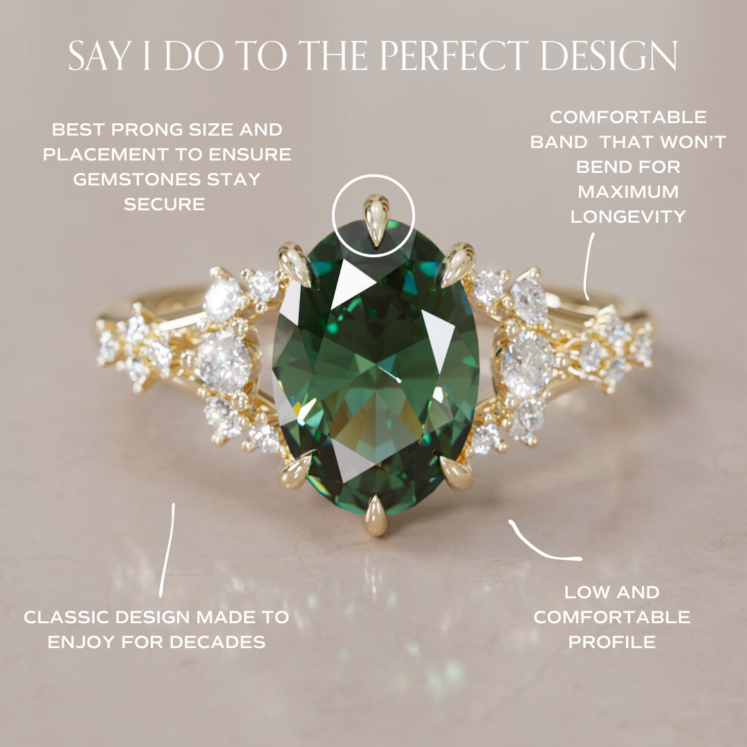 Unique Nature Oval Green Sapphire Engagement Ring Lab Diamonds By Valley Rose