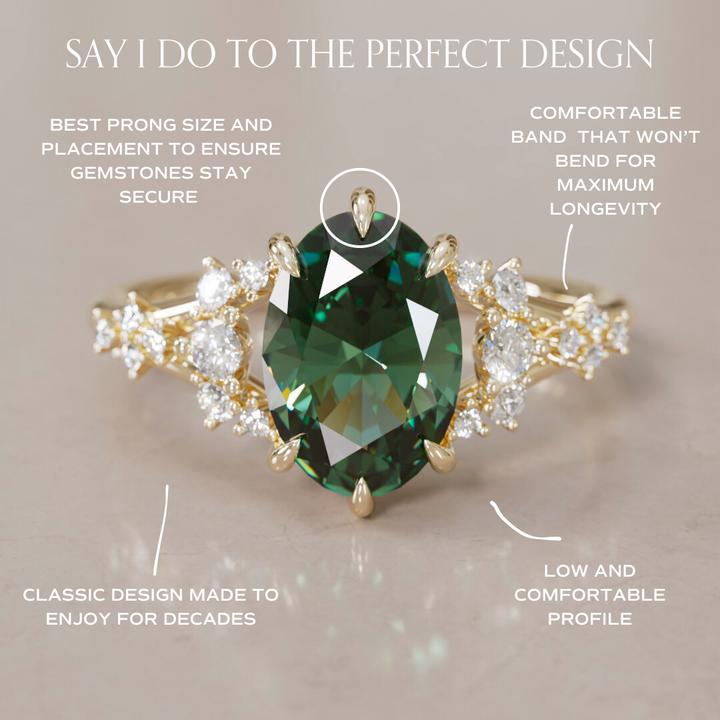 Unique Nature Oval Green Sapphire Engagement Ring Lab Diamonds By Valley Rose