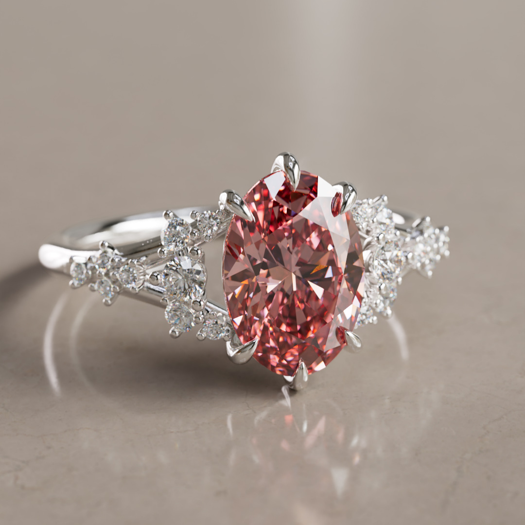 Unique Nature Oval Pink Lab Created Diamond Engagement Ring By Valley Rose