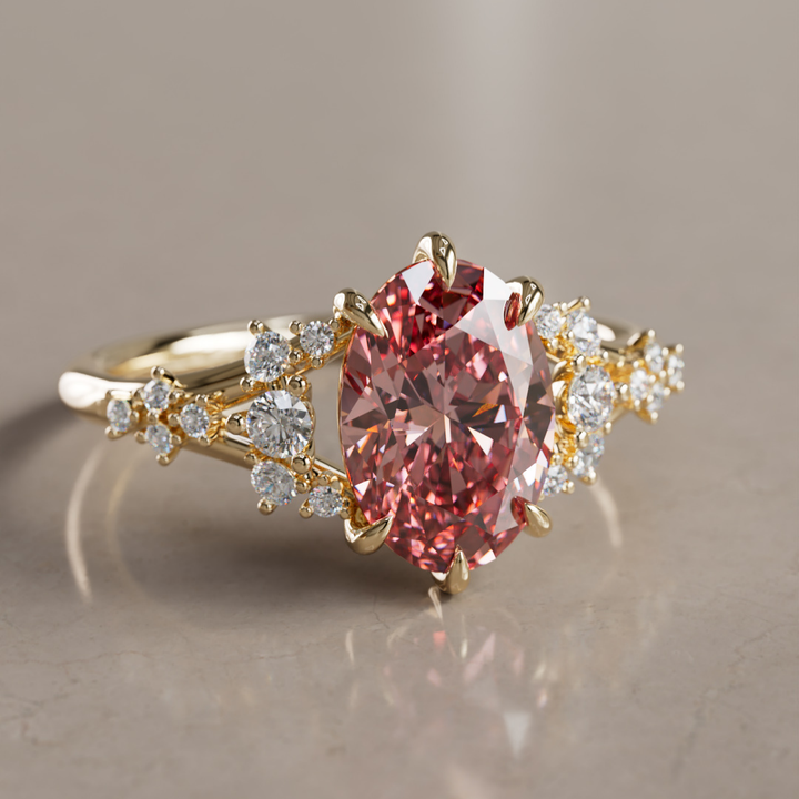 Unique Nature Oval Pink Lab Created Diamond Engagement Ring By Valley Rose
