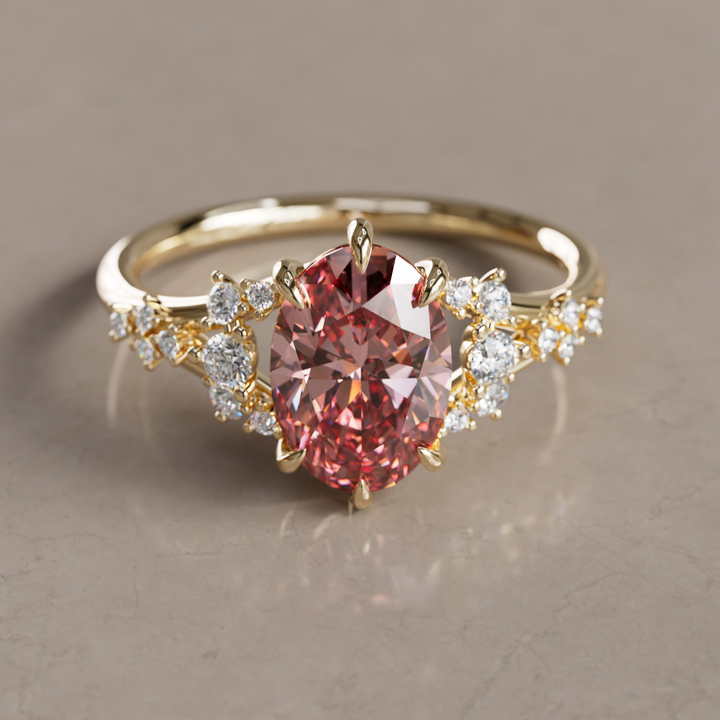 Unique Nature Oval Pink Lab Created Diamond Engagement Ring By Valley Rose