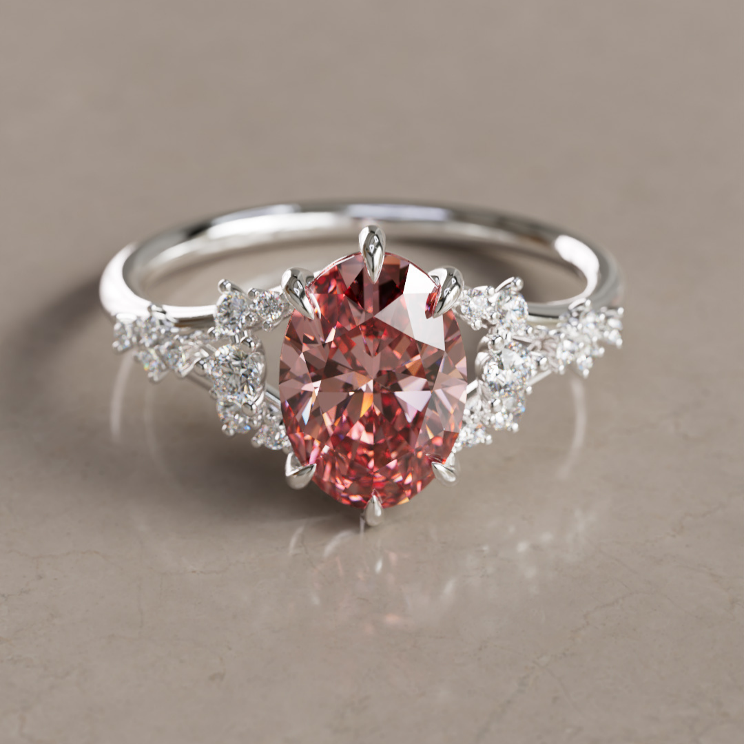 Unique Nature Oval Pink Lab Created Diamond Engagement Ring By Valley Rose