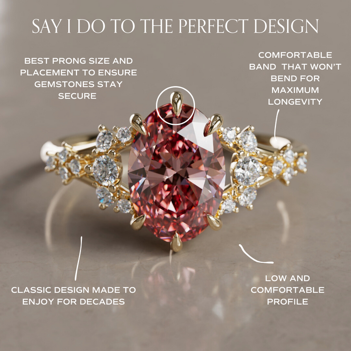 Unique Nature Oval Pink Lab Created Diamond Engagement Ring By Valley Rose