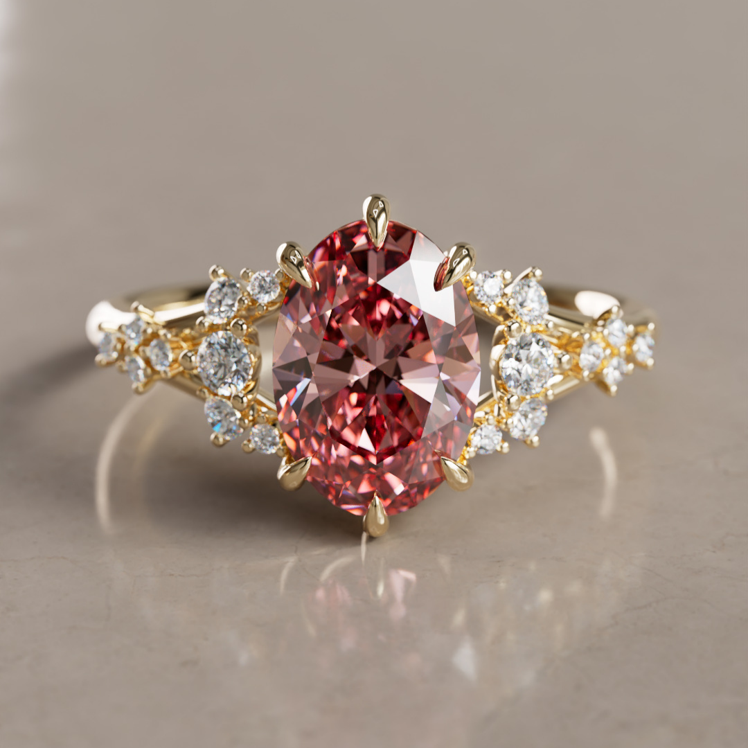 Unique Nature Oval Pink Lab Created Diamond Engagement Ring By Valley Rose