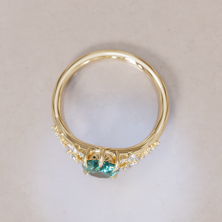 Unique Nature Oval Teal Sapphire Engagement Ring Lab Diamonds By Valley Rose