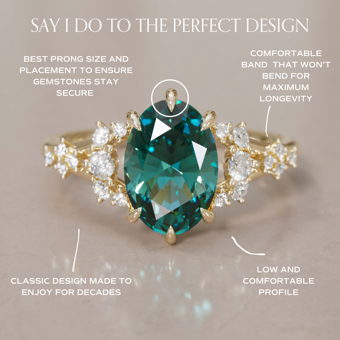Unique Nature Oval Teal Sapphire Engagement Ring Lab Diamonds By Valley Rose