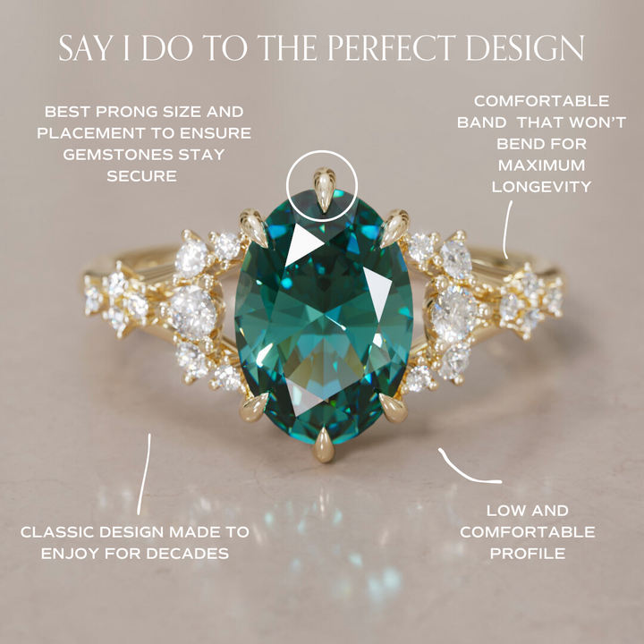 Unique Nature Oval Teal Sapphire Engagement Ring Lab Diamonds By Valley Rose