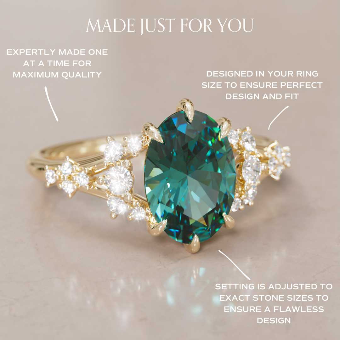 Unique Nature Oval Teal Sapphire Engagement Ring Lab Diamonds By Valley Rose
