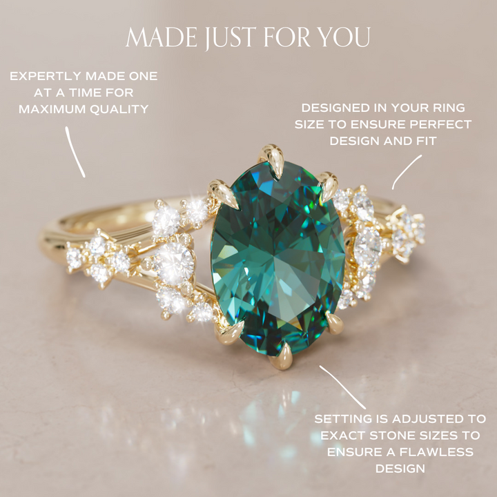Unique Nature Oval Teal Sapphire Engagement Ring Lab Diamonds By Valley Rose