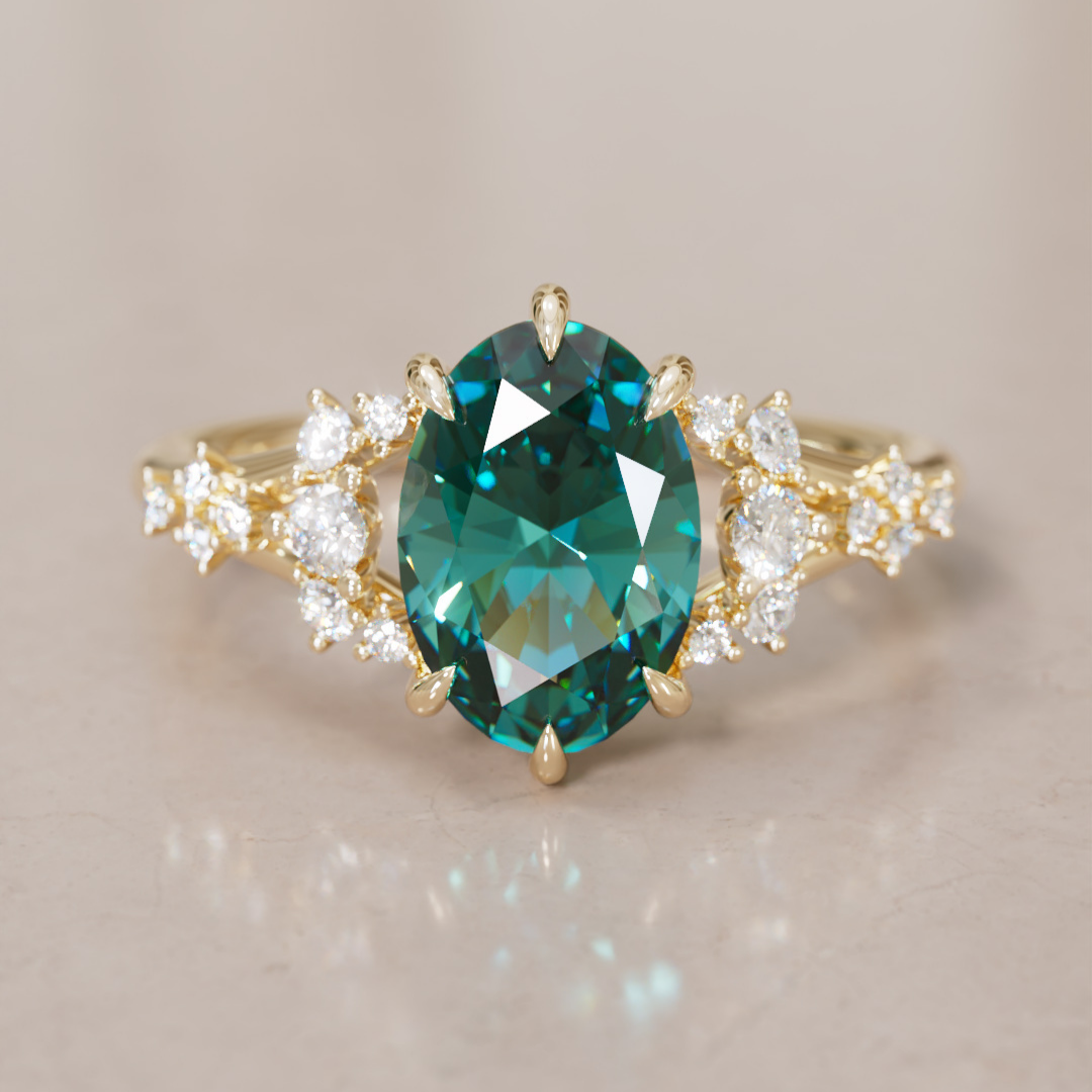 Unique Nature Oval Teal Sapphire Engagement Ring Lab Diamonds By Valley Rose