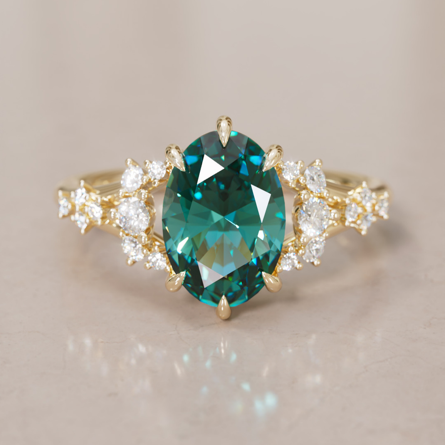 Unique Nature Oval Teal Sapphire Engagement Ring Lab Diamonds By Valley Rose