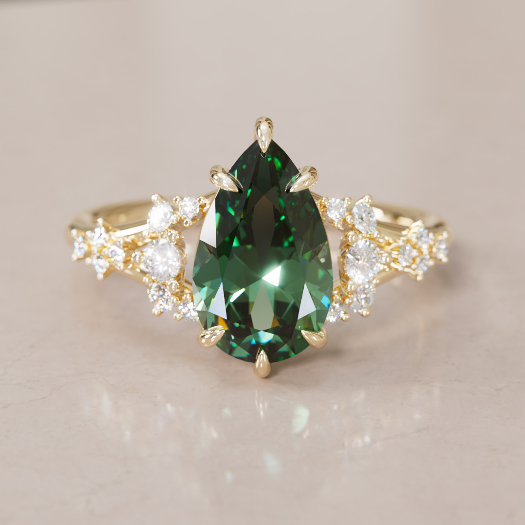 Unique Nature Pear Green Sapphire Engagement Ring Lab Diamonds By Valley Rose