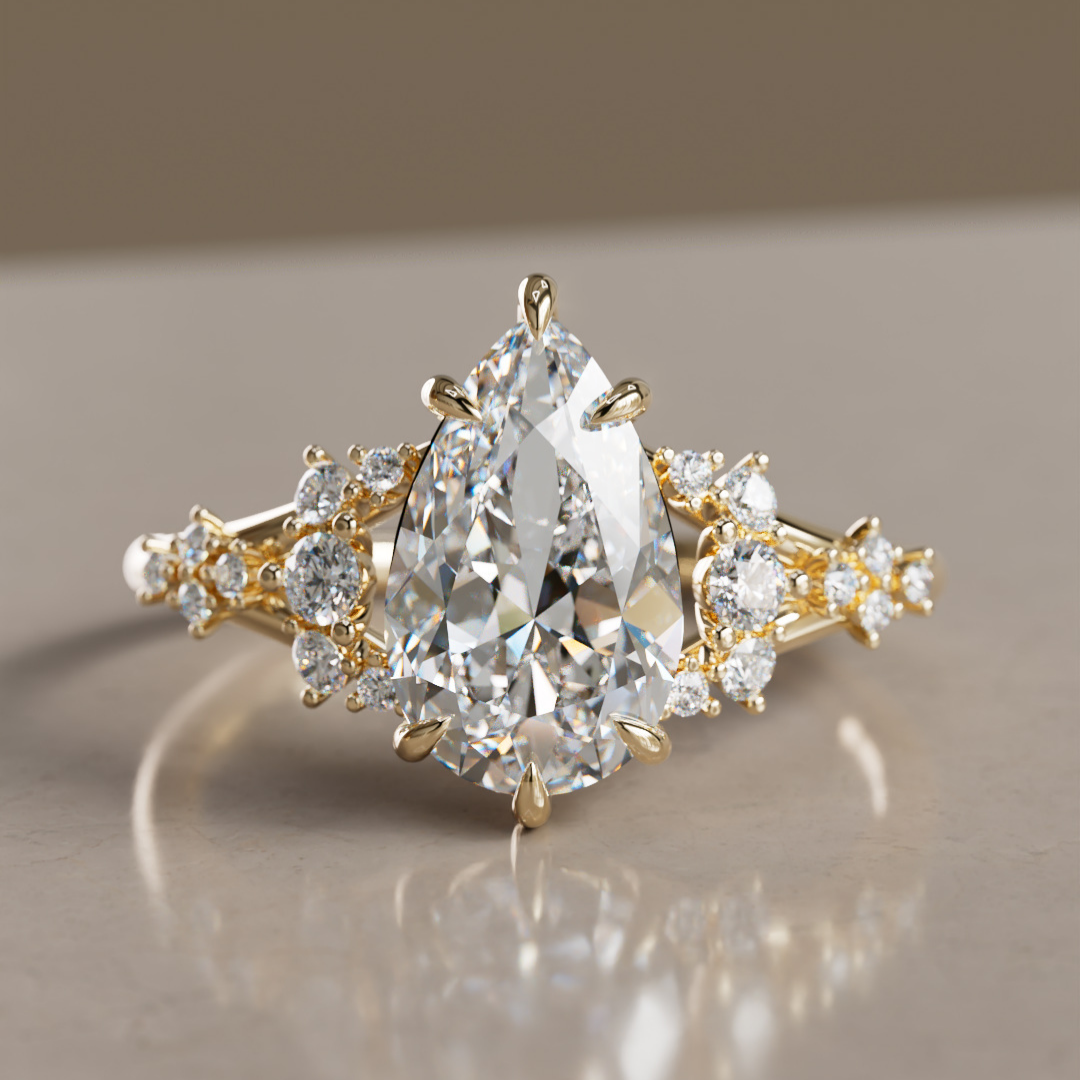 Unique Nature Pear Lab Created Diamond Engagement Ring By Valley Rose