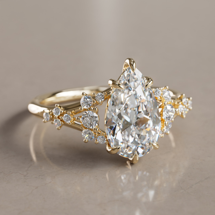 Unique Nature Pear Lab Created Diamond Engagement Ring By Valley Rose