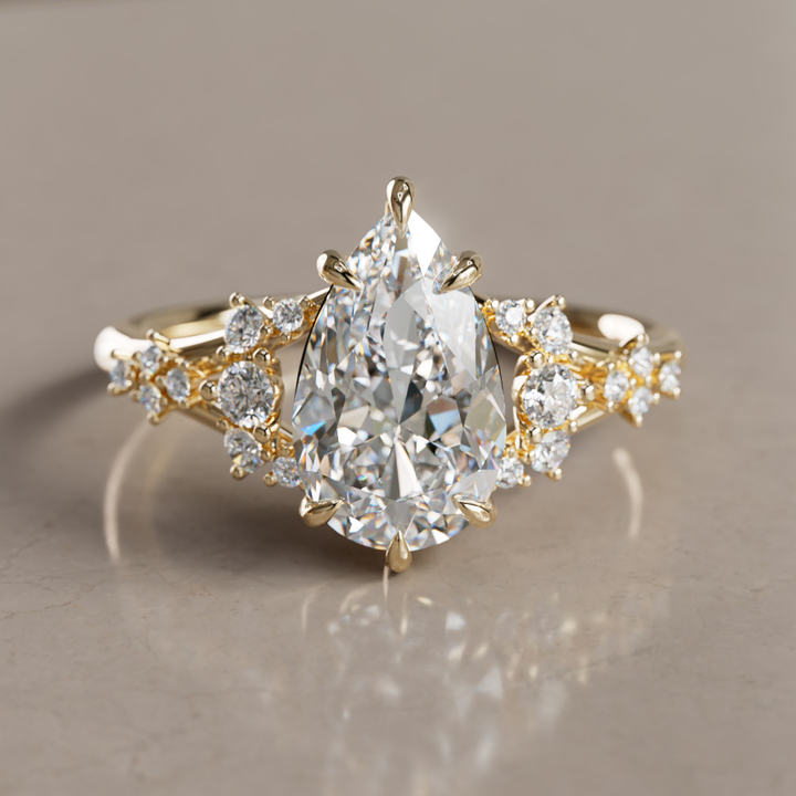 Unique Nature Pear Lab Created Diamond Engagement Ring By Valley Rose