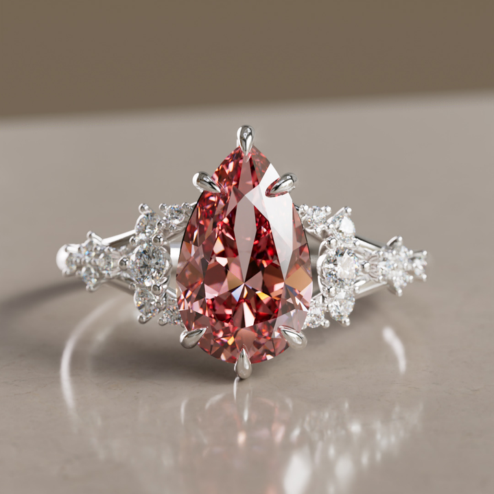 Unique Nature Pear Pink Lab Created Diamond Engagement Ring By Valley Rose
