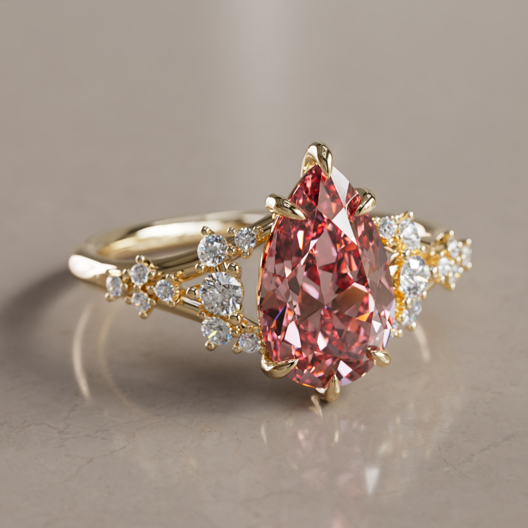 Unique Nature Pear Pink Lab Created Diamond Engagement Ring By Valley Rose