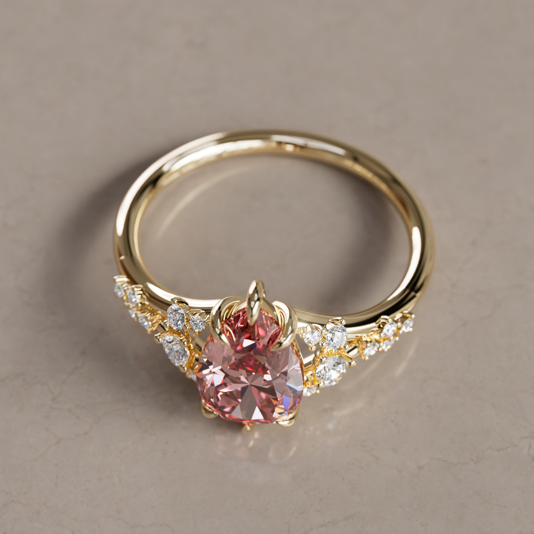 Unique Nature Pear Pink Lab Created Diamond Engagement Ring By Valley Rose
