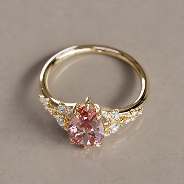 Unique Nature Pear Pink Lab Created Diamond Engagement Ring By Valley Rose