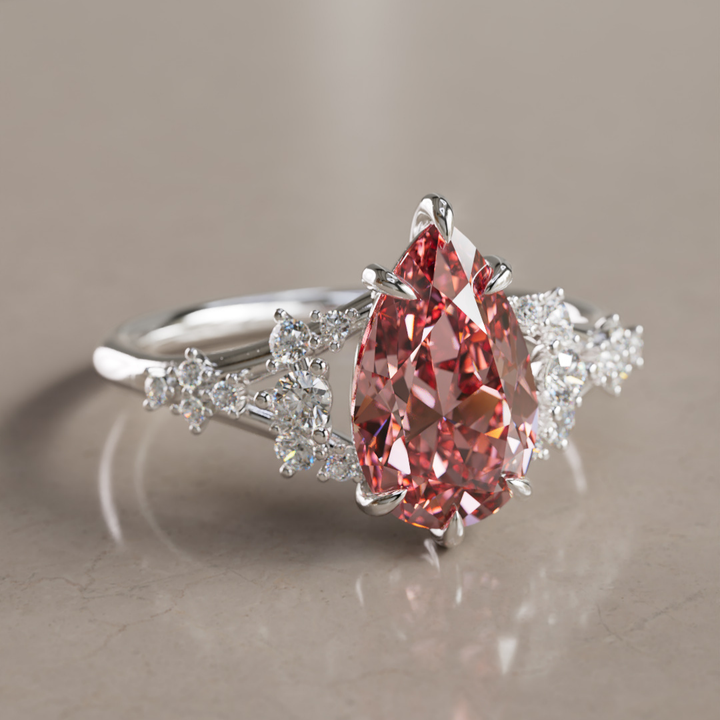 Unique Nature Pear Pink Lab Created Diamond Engagement Ring By Valley Rose